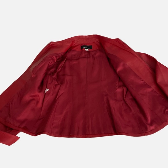 Jones New York Leather Jacket Embroidered Floral Size 8 Red Zip Lined Pockets - Picture 8 of 13